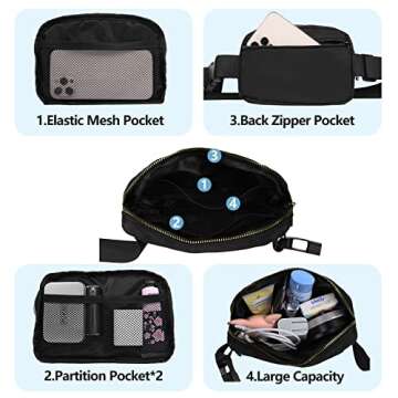 jealkip Fanny Pack Crossbody Bag for Women and Men, Belt Bag for Hiking Bum Bag with Adjustable Strap, Waist pack for Running Workout Sports Travel Black