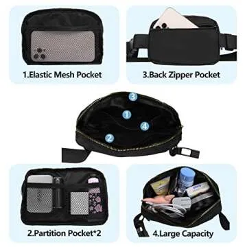jealkip Fanny Pack Crossbody Bag for Women and Men, Belt Bag for Hiking Bum Bag with Adjustable Strap, Waist pack for Running Workout Sports Travel Black