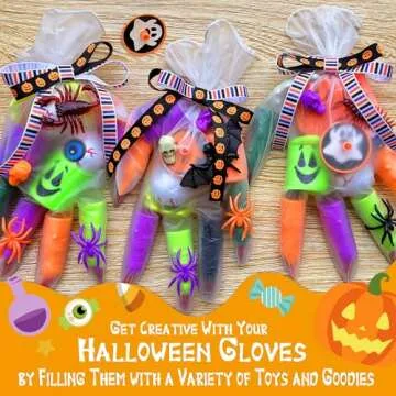 Halloween Handout Idea-Halloween Party Favors-12 Packs (205PCS) Halloween Gloves Stuffed Toys Bulk, Halloween Toys for Trick or Treat Goodies Bag Fillers Basket Stuffers Prizes for Classroom Gifts