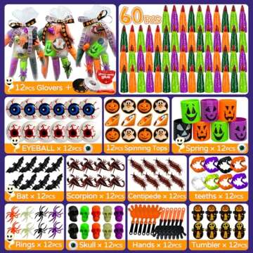 Halloween Handout Idea-Halloween Party Favors-12 Packs (205PCS) Halloween Gloves Stuffed Toys Bulk, Halloween Toys for Trick or Treat Goodies Bag Fillers Basket Stuffers Prizes for Classroom Gifts