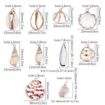 SUNNYCLUE 1 Box 20pcs 10 Styles Natural White Cowrie Seashells Charm Conch Shells Plated Charms Summ...