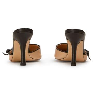 Riekhany Heeled Mules for Women Two Tone Pointed Toe Pumps Slip On Bow Tie Heels Nude