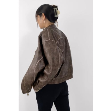 Chouyatou Women's Distressed Faux Leather Bomber Jacket