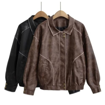 Chouyatou Women's Distressed Faux Leather Bomber Jacket