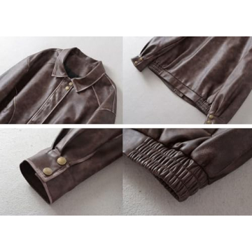 Chouyatou Women's Distressed Faux Leather Bomber Jacket