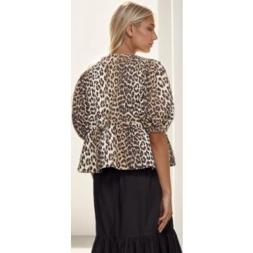 Fashionable Dynict Leopard Print Puff Sleeve Top for Women