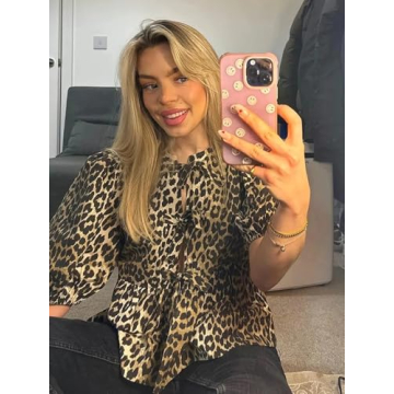 Fashionable Dynict Leopard Print Puff Sleeve Top for Women