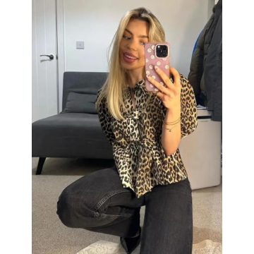 Fashionable Dynict Leopard Print Puff Sleeve Top for Women