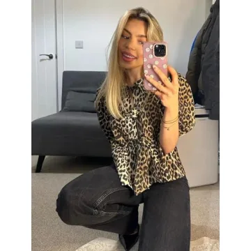 Fashionable Dynict Leopard Print Puff Sleeve Top for Women