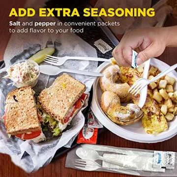 Fit Meal Prep 75 Pack Individually Wrapped Utensils - Prepackaged White Plastic Cutlery Set with Disposable Spoon, Fork, Knife, Napkin, Salt and Pepper Packets - Prewrapped to Go Silverware Utensil