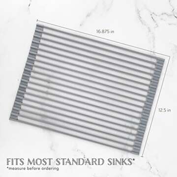 Oizeir Roll Up Dish Drying Rack - Silicone Coated Stainless Steel, Over The Sink, Foldable, Heat-Res...