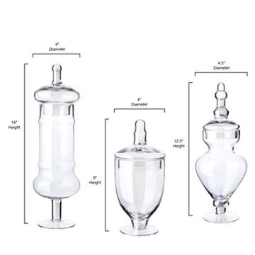 Diamond Star Set of 3 Clear Glass Apothecary Jars Elegant Storage Jar, Decorative Wedding Candy Orga...