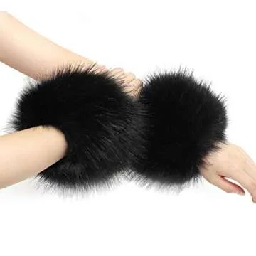 LA CARRIE Women's Leopard Print Faux Fur Wrist Cuffs