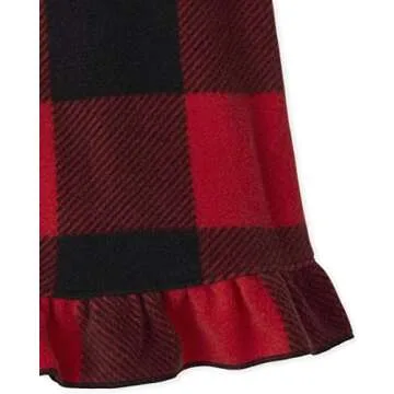 The Children's Place,Family Matching Chirstmas Holiday Fleece Pajamas Sets, Adult, Big Kid, Toddler, Baby,Kids - Nightgown,RED/BLK BUFF,Small