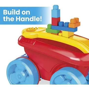 Mega BLOKS Toy Building Set Toddler Blocks, Block Scooping Wagon Learning Toy with Storage - Blue