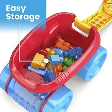 Mega BLOKS Toy Building Set Toddler Blocks, Block Scooping Wagon Learning Toy with Storage - Blue