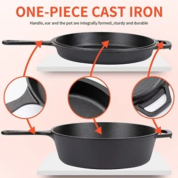 Overmont Cast Iron Dutch Oven with Dual Use Skillet Lid