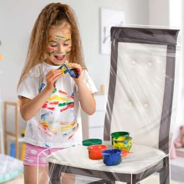 PAMASE 4 Pack Plastic Dining Chair Protectors with Backrests - Waterproof Thickened PVC Seat Covers Removable Washable Slipcover Keeping Chair Away from Water Dust Pet Hair Paws Claws