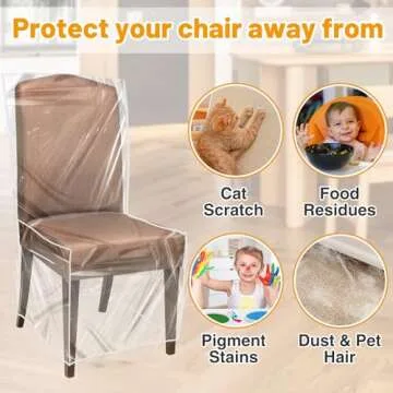 PAMASE 4 Pack Plastic Dining Chair Protectors with Backrests - Waterproof Thickened PVC Seat Covers Removable Washable Slipcover Keeping Chair Away from Water Dust Pet Hair Paws Claws