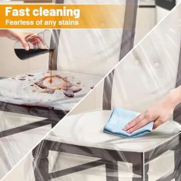 PAMASE 4 Pack Plastic Dining Chair Protectors with Backrests - Waterproof Thickened PVC Seat Covers Removable Washable Slipcover Keeping Chair Away from Water Dust Pet Hair Paws Claws