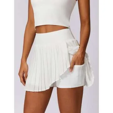 ABOCIW Womens Pleated Tennis Skirts Sleeveless V Neck Collar Racerback Workout Crop Tank Tops Sports Bra Golf Skorts Skirts Outfits #1 White Small