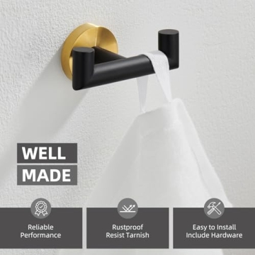 Angle Simple Double Towel Hook in Black and Gold for Bathrooms