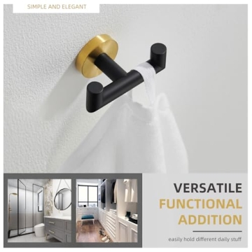 Angle Simple Double Towel Hook in Black and Gold for Bathrooms