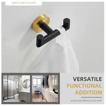 Angle Simple Double Towel Hook in Black and Gold for Bathrooms