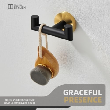 Angle Simple Double Towel Hook in Black and Gold for Bathrooms