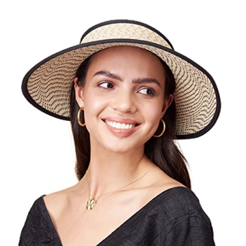 Pineapple&Star Vienne Visor Women's Summer Sun Straw Packable UPF 50+ Beach Hat (Natural_StarDancer)