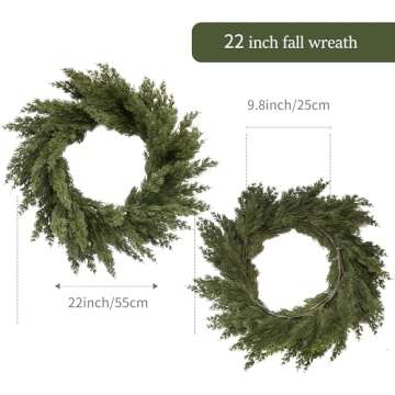 MISSPIN 22 Inch Winter Cedar Wreaths for Front Door, Large Cedar Pine Christmas Wreath, Artificial G...