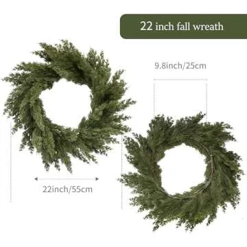 MISSPIN 22 Inch Winter Cedar Wreaths for Front Door, Large Cedar Pine Christmas Wreath, Artificial G...