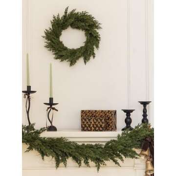 MISSPIN 22 Inch Winter Cedar Wreaths for Front Door, Large Cedar Pine Christmas Wreath, Artificial Green Cedar Pine Wreath for Front Door Window Walls Christmas Decor Indoor Outdoor Home Decoration