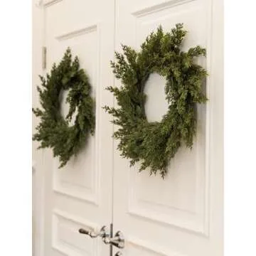 MISSPIN 22 Inch Winter Cedar Wreaths for Front Door, Large Cedar Pine Christmas Wreath, Artificial Green Cedar Pine Wreath for Front Door Window Walls Christmas Decor Indoor Outdoor Home Decoration