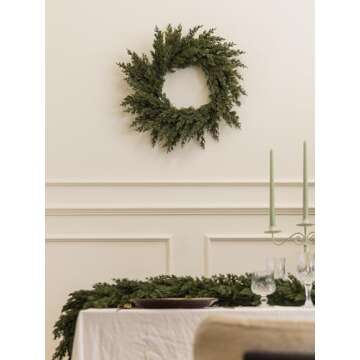 MISSPIN 22 Inch Winter Cedar Wreaths for Front Door, Large Cedar Pine Christmas Wreath, Artificial Green Cedar Pine Wreath for Front Door Window Walls Christmas Decor Indoor Outdoor Home Decoration
