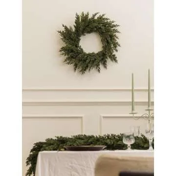 MISSPIN 22 Inch Winter Cedar Wreaths for Front Door, Large Cedar Pine Christmas Wreath, Artificial Green Cedar Pine Wreath for Front Door Window Walls Christmas Decor Indoor Outdoor Home Decoration