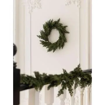 MISSPIN 22 Inch Winter Cedar Wreaths for Front Door, Large Cedar Pine Christmas Wreath, Artificial Green Cedar Pine Wreath for Front Door Window Walls Christmas Decor Indoor Outdoor Home Decoration