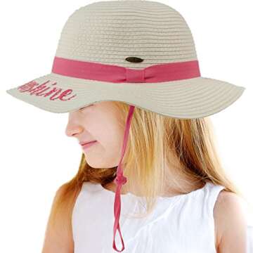 C.C Girls Kids Wording Sayings Summer Beach Pool Floppy Dress Sun Adjustable Hat Hello Sunshine, White
