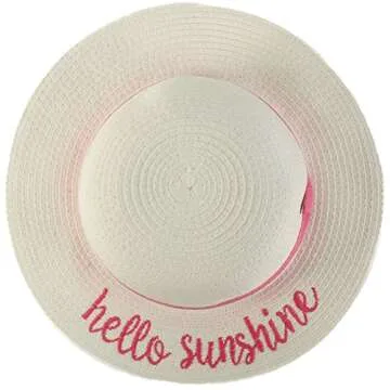 C.C Girls Kids Wording Sayings Summer Beach Pool Floppy Dress Sun Adjustable Hat Hello Sunshine, White