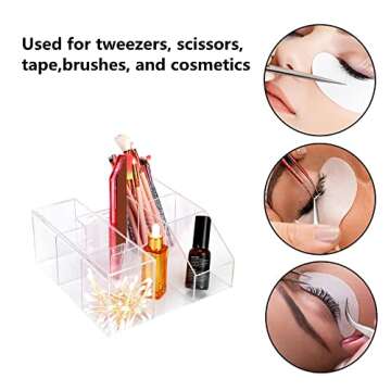 LIXIMMAZN Acrylic Large Capacity Makeup Organizer, Grafting Beauty Extension Supplies Lash Storage Display, Eyelash Storage Case Brush Tweezers Cosmetic Holder (Transparent)