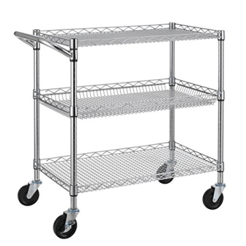 Finnhomy 3 Tier Heavy Duty Commercial Grade Utility Cart, Wire Rolling Cart with Handle Bar, Steel S...