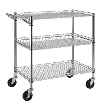 Finnhomy 3 Tier Heavy Duty Commercial Grade Utility Cart, Wire Rolling Cart with Handle Bar, Steel S...