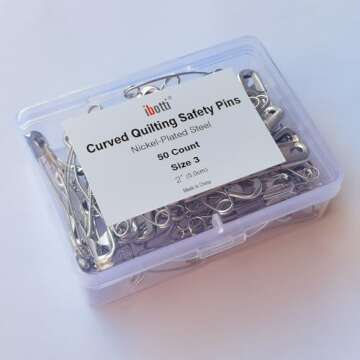 ibotti Curved Safety Pins - 50 Count Size 3 for Quilting