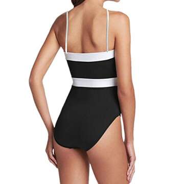 Women's One Piece Black White Strapless Front V Cut Monokini Swimsuits M (FBA)