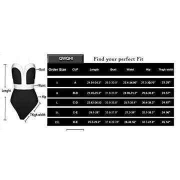 Women's One Piece Black White Strapless Front V Cut Monokini Swimsuits M (FBA)