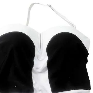 Women's One Piece Black White Strapless Front V Cut Monokini Swimsuits M (FBA)