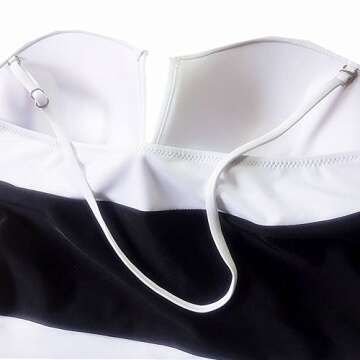 Women's One Piece Black White Strapless Front V Cut Monokini Swimsuits M (FBA)