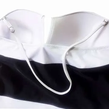 Women's One Piece Black White Strapless Front V Cut Monokini Swimsuits M (FBA)