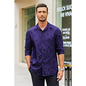 COOFANDY Silk Floral Dress Shirt for Men