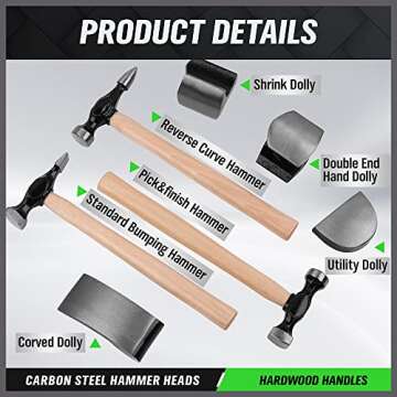 SWANLAKE 7 Piece Auto Body Repair Kit, Auto Body Tools, Auto Body Repair Tools with Carbon Steel Hammer Heads